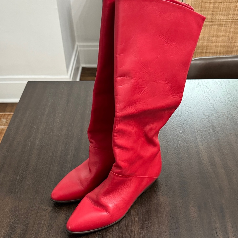 Red Mid High Pointy leather Boots